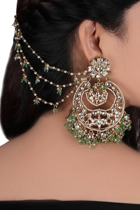 Shop_Riana Jewellery_Gold Plated Pearls, Diamonds, Stones Floral Chandbalis _Online_at_Aza_Fashions