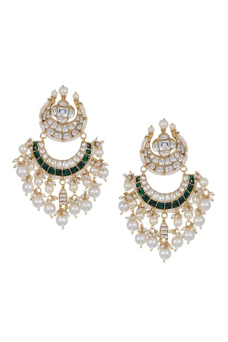 Buy_Riana Jewellery_Gold Plated Stones, Beads Drop Tiered Chandbalis _Online_at_Aza_Fashions