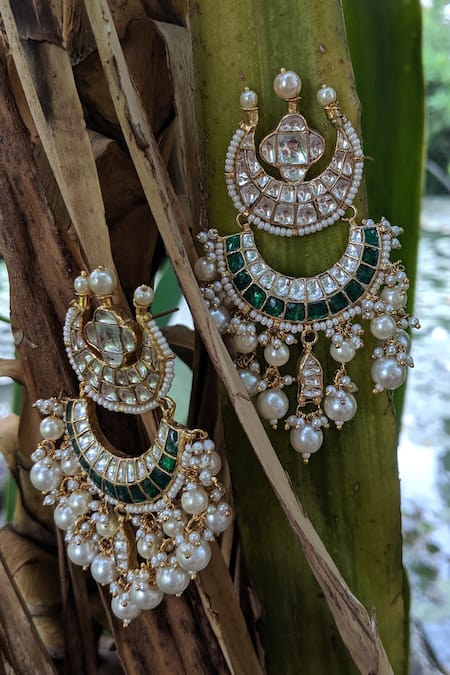 Riana Jewellery_Gold Plated Stones, Beads Drop Tiered Chandbalis _Online_at_Aza_Fashions