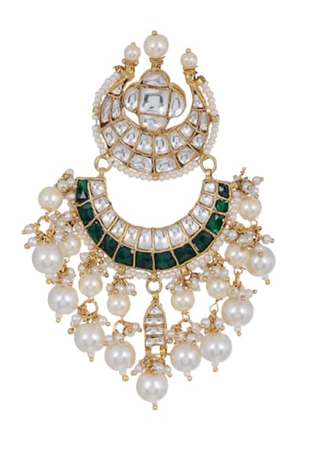 Riana Jewellery_Gold Plated Stones, Beads Drop Tiered Chandbalis _at_Aza_Fashions