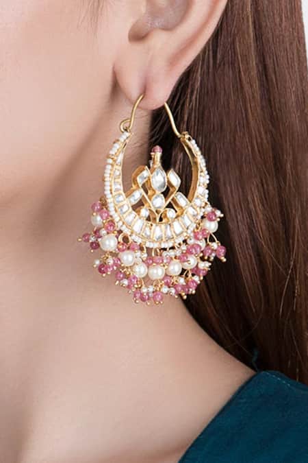 Riana Jewellery_Gold Plated Stones, Beads Drop Hoop Chandbalis _Online_at_Aza_Fashions