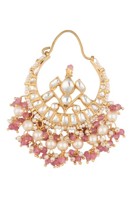 Shop_Riana Jewellery_Gold Plated Stones, Beads Drop Hoop Chandbalis _Online_at_Aza_Fashions