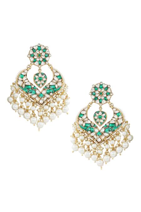Buy_Riana Jewellery_Gold Plated Stone Floral Danglers _Online_at_Aza_Fashions