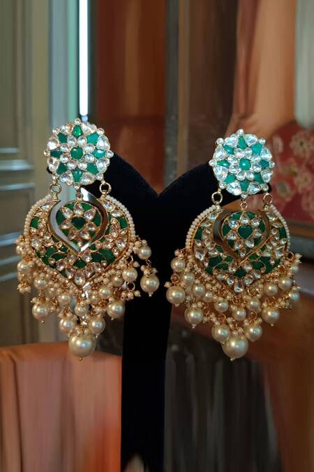 Riana Jewellery_Gold Plated Stone Floral Danglers _Online_at_Aza_Fashions
