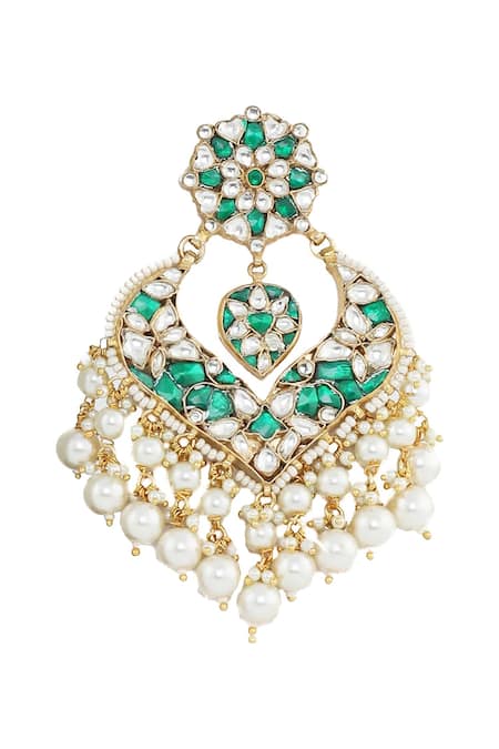Shop_Riana Jewellery_Gold Plated Stone Floral Danglers _Online_at_Aza_Fashions