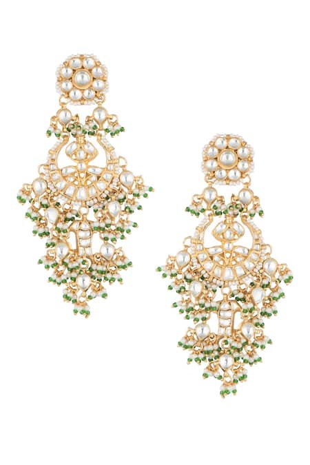Riana Jewellery_Gold Plated Stones, Beads Floral Drop Chandbalis _Online_at_Aza_Fashions