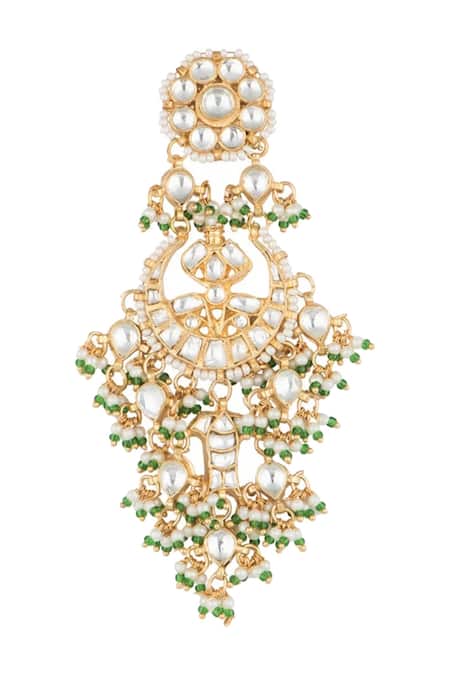 Buy_Riana Jewellery_Gold Plated Stones, Beads Floral Drop Chandbalis _Online_at_Aza_Fashions