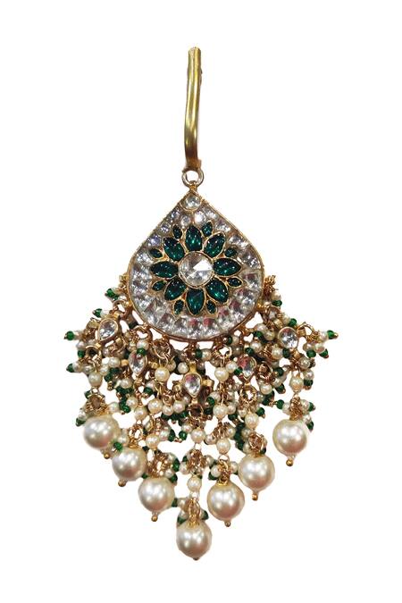 Riana Jewellery_Gold Plated Pearls, Stones Teardrop Danglers _Online_at_Aza_Fashions