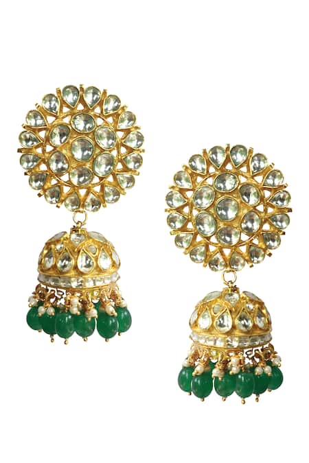 Buy Riana Jewellery Gold Plated Stones, Beads Floral Jhumkas Online at Aza Fashions Buy_Riana Jewellery_Gold Plated Stones, Beads Floral Jhumkas _Online_at_Aza_Fashions
