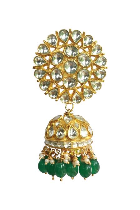 Shop Riana Jewellery Gold Plated Stones, Beads Floral Jhumkas Online at Aza Fashions Shop_Riana Jewellery_Gold Plated Stones, Beads Floral Jhumkas _Online_at_Aza_Fashions