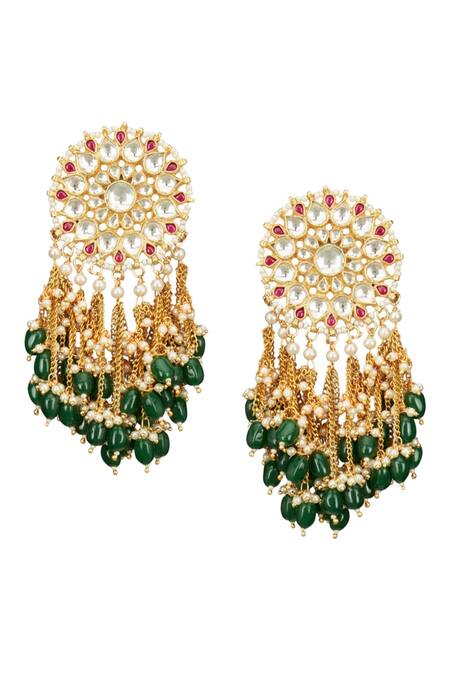 Buy_Riana Jewellery_Gold Plated Stones, Beads Floral Chain Danglers _Online_at_Aza_Fashions