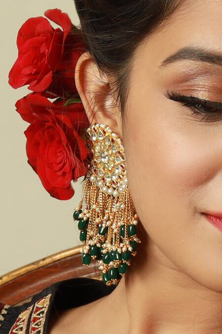 Riana Jewellery_Gold Plated Stones, Beads Floral Chain Danglers _Online_at_Aza_Fashions