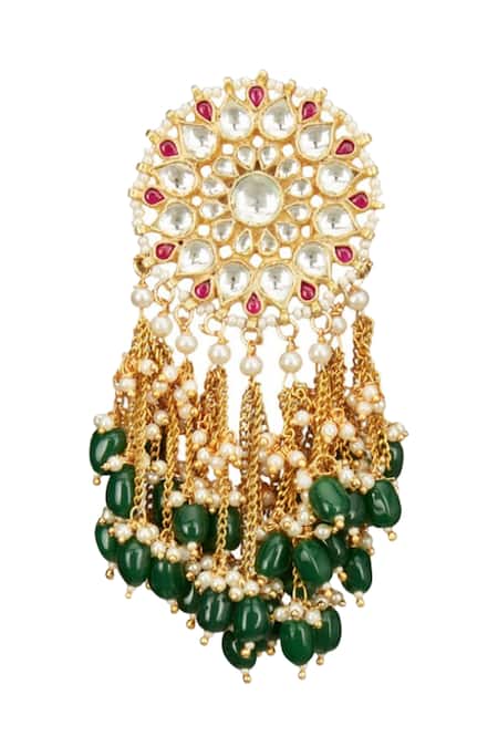 Shop_Riana Jewellery_Gold Plated Stones, Beads Floral Chain Danglers _Online_at_Aza_Fashions