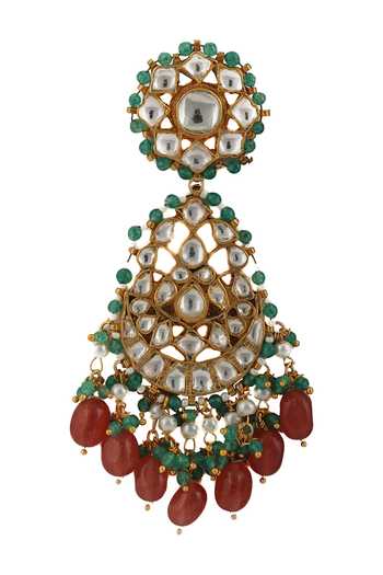 Riana Jewellery Gold Plated Pearls, Zari, Stones Floral Jadtar Drop Earrings Online at Aza Fashions Riana Jewellery_Gold Plated Pearls, Zari, Stones Floral Jadtar Drop Earrings _Online_at_Aza_Fashions