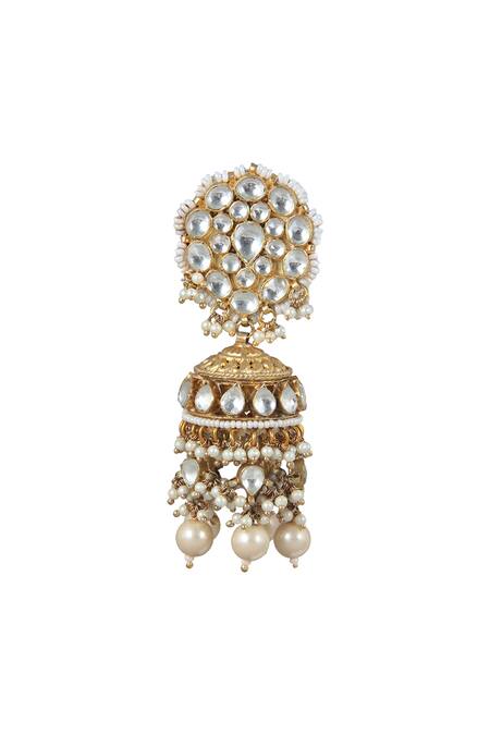 Buy Riana Jewellery Gold Plated Floral Stone Jhumkas Online at Aza Fashions Buy_Riana Jewellery_Gold Plated Floral Stone Jhumkas _Online_at_Aza_Fashions