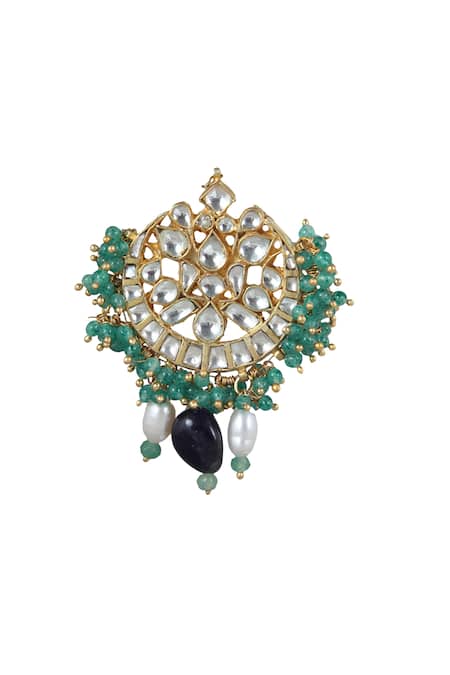 Riana Jewellery_Gold Plated Pearls, Beads, Diamonds Drop Chandbali Studs _Online_at_Aza_Fashions
