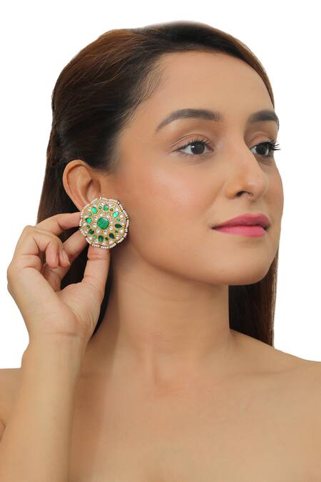 Buy Riana Jewellery Gold Plated Pearls, Diamonds Floral Stone Stud Earrings Online at Aza Fashions Buy_Riana Jewellery_Gold Plated Pearls, Diamonds Floral Stone Stud Earrings _Online_at_Aza_Fashions