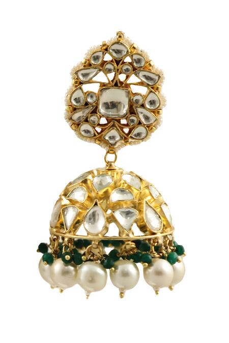 Riana Jewellery_Gold Plated Bead Drop Jhumkas _Online_at_Aza_Fashions