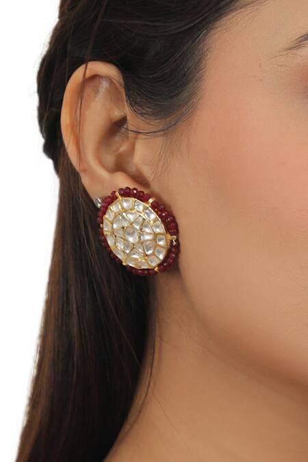 Riana Jewellery_Gold Plated Glitter, Pearls, Stones Circular Studs _Online_at_Aza_Fashions