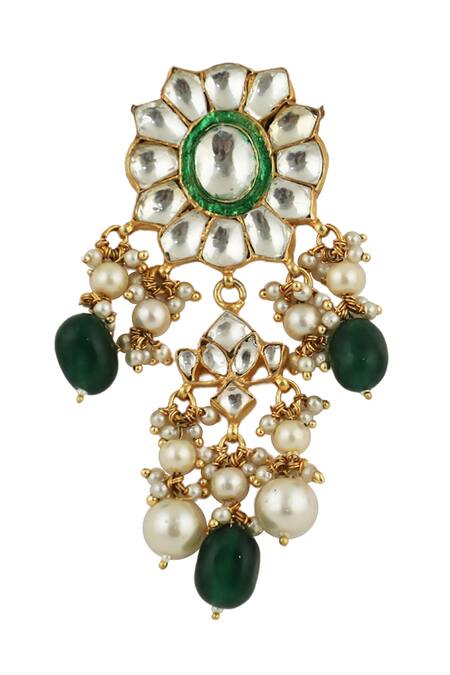 Riana Jewellery_Gold Plated Metallic Thread, Stones, Pearls Bead Drop Dangler Earrings _Online_at_Aza_Fashions