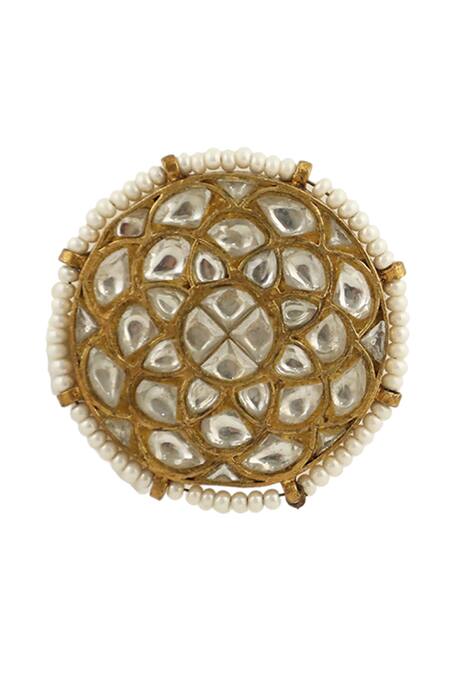 Buy_Riana Jewellery_Gold Plated Glitter, Beads, Pearls Floral Carved Studs _Online_at_Aza_Fashions