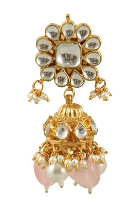 Riana Jewellery_Gold Plated Carved Jhumkas _Online_at_Aza_Fashions