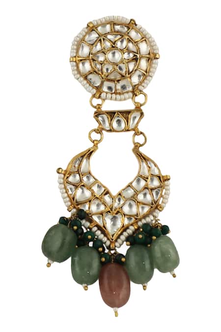 Riana Jewellery_Gold Plated Pearls, Beads Stone Carved Dangler Earrings _Online_at_Aza_Fashions