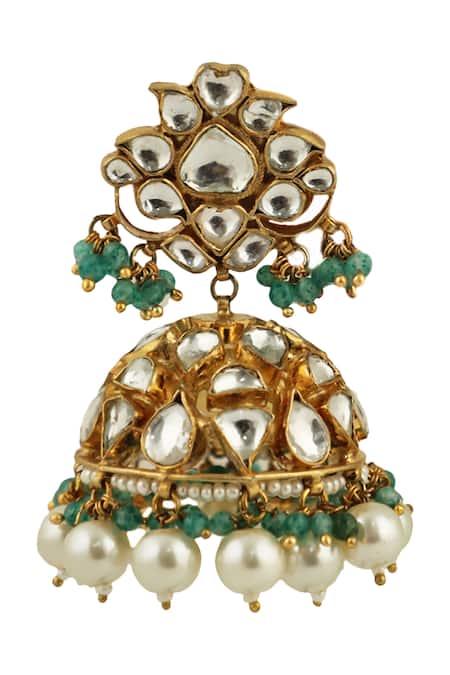 Riana Jewellery_Gold Plated Carved Jhumkas _Online_at_Aza_Fashions