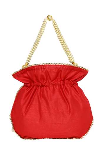 Shop The Purple Sack Red Embroidery, Sequins Floral Potli Bag at Aza Fashions Shop_The Purple Sack_Red Embroidery, Sequins Floral Potli Bag _at_Aza_Fashions