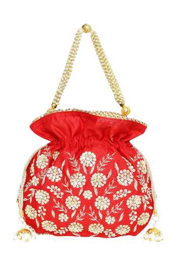 The Purple Sack Red Embroidery, Sequins Floral Potli Bag Online at Aza Fashions The Purple Sack_Red Embroidery, Sequins Floral Potli Bag _Online_at_Aza_Fashions
