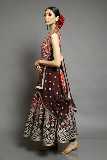 Abhishek Gupta_Red Georgette Embroidered Anarkali Set  _Online_at_Aza_Fashions