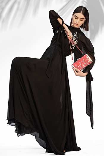 Buy_Mandira Wirk_Red Beads, Sequins Embellished Floral Box Clutch _Online_at_Aza_Fashions