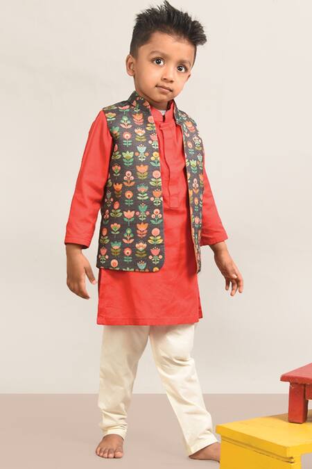 Lil Angels_Green Cotton, Net Floral Printed Jacket _Online_at_Aza_Fashions