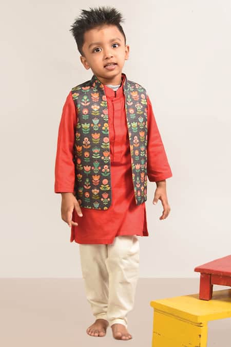 Buy_Lil Angels_Green Cotton, Net Floral Printed Jacket _Online_at_Aza_Fashions