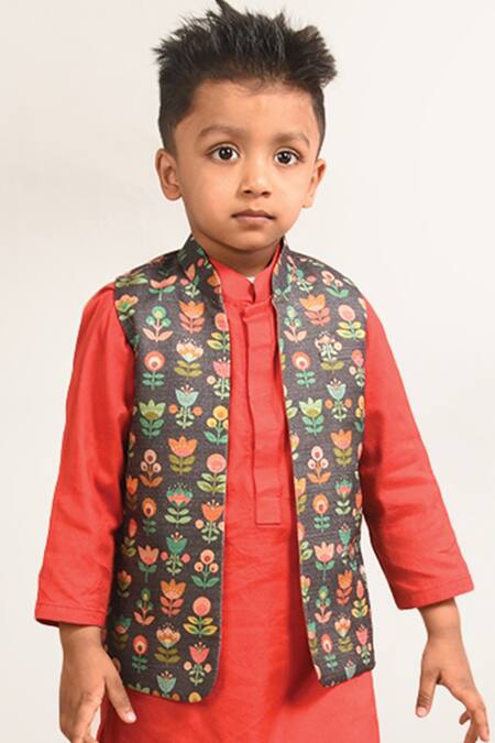 Shop_Lil Angels_Green Cotton, Net Floral Printed Jacket _Online_at_Aza_Fashions