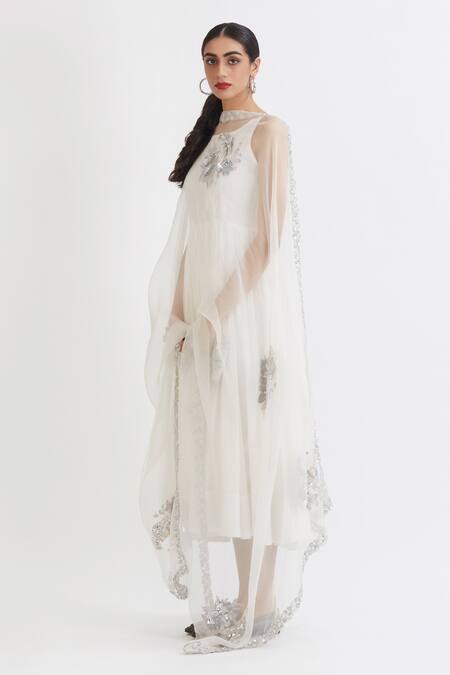 Peeli Dori_White Organza, Rose Cotton Round Anarkali With Embroidered Dupatta_Online_at_Aza_Fashions