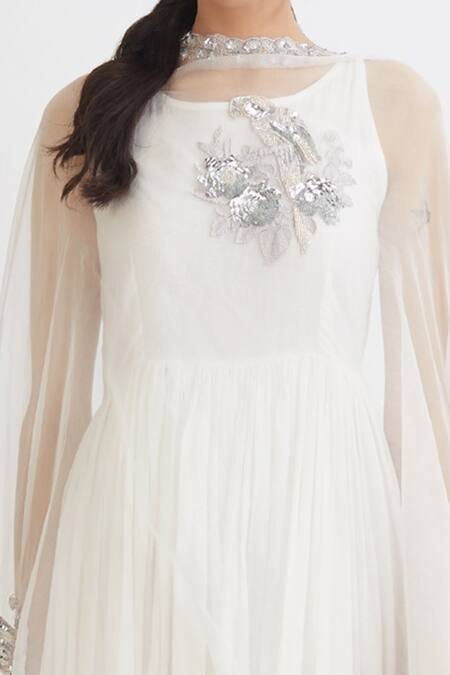 Buy_Peeli Dori_White Organza, Rose Cotton Round Anarkali With Embroidered Dupatta_Online_at_Aza_Fashions