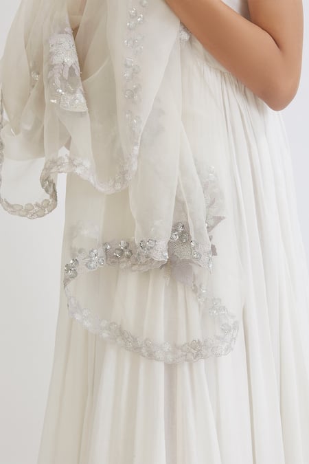 Shop_Peeli Dori_White Organza, Rose Cotton Round Anarkali With Embroidered Dupatta_Online_at_Aza_Fashions