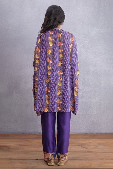 Shop_Torani_Purple Pure Cotton Silk Mandarin Collar Jamuni Tarifa Kurta  _at_Aza_Fashions