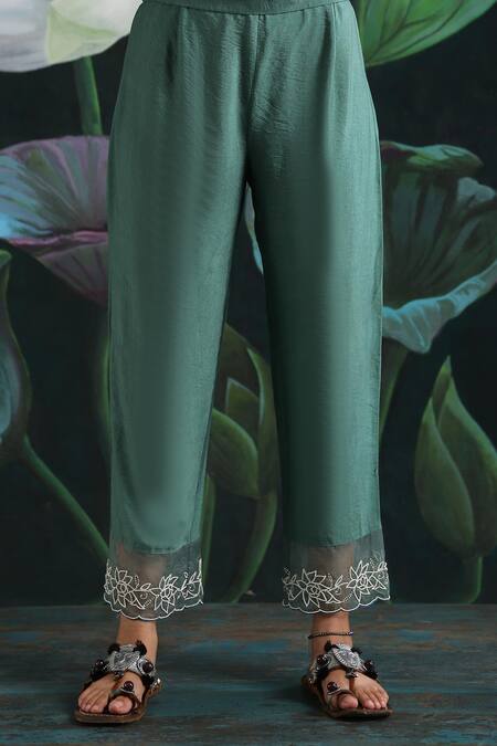 Rekha Agra Blue Cotton Silk, Flat Chiffon, Handloom Chanderi Round Embroidered Kurta Set Online at Aza Fashions Rekha Agra_Blue Cotton Silk, Flat Chiffon, Handloom Chanderi Round Embroidered Kurta Set _Online_at_Aza_Fashions