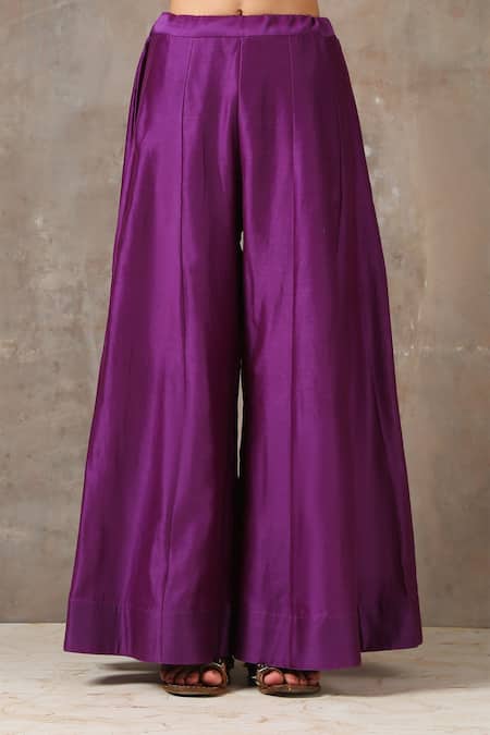 Shop_Rekha Agra_Purple Organza, Handloom Chanderi Scoop Neck Anarkali Set _Online_at_Aza_Fashions