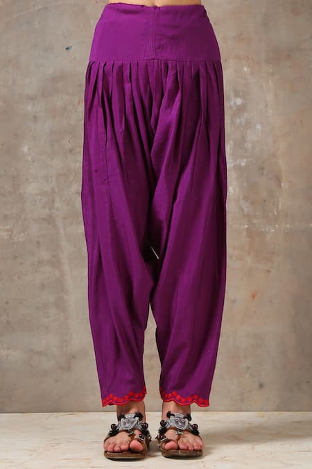 Buy_Rekha Agra_Purple Cotton Lurex, Handloom Chanderi Mandarin Collar Kurta Set _Online_at_Aza_Fashions