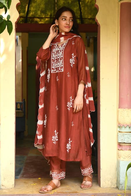 Rekha Agra Handloom Chanderi Kurta Set 