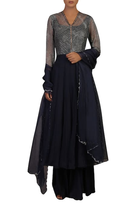 Priyam Narayan Hand embroidered kurta with kalidar palazzos & dupatta 