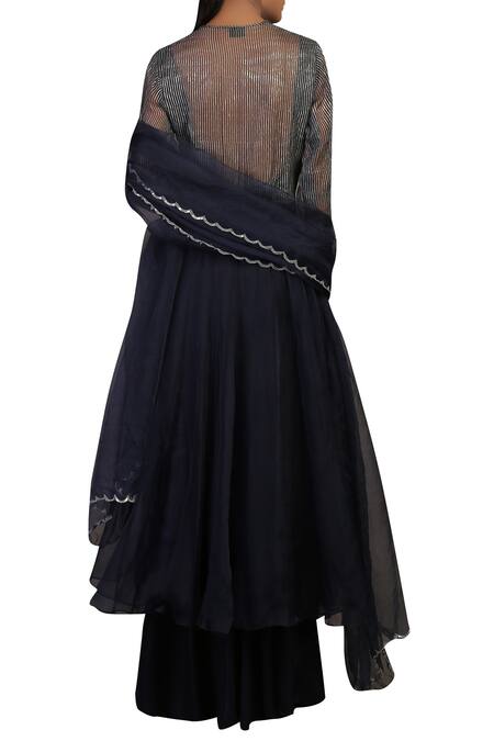 Priyam Narayan_Black Embroidery V Neck Hand Kurta With Kalidar Palazzos And Dupatta_Online_at_Aza_Fashions