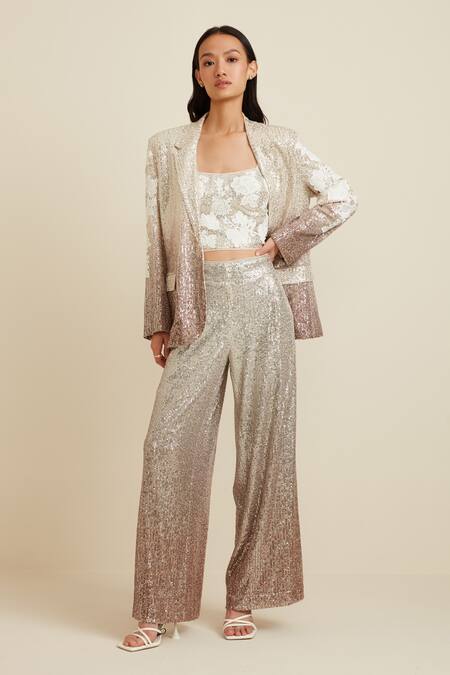 RANNA GILL Silver Net Ombre Sequin Jacket
