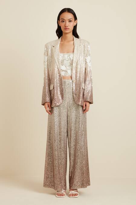 Shop RANNA GILL Silver Net Ombre Sequin Jacket at Aza Fashions Shop_RANNA GILL_Silver Net Ombre Sequin Jacket_at_Aza_Fashions