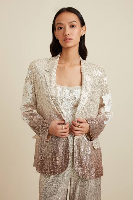 RANNA GILL Silver Net Ombre Sequin Jacket Online at Aza Fashions RANNA GILL_Silver Net Ombre Sequin Jacket_Online_at_Aza_Fashions