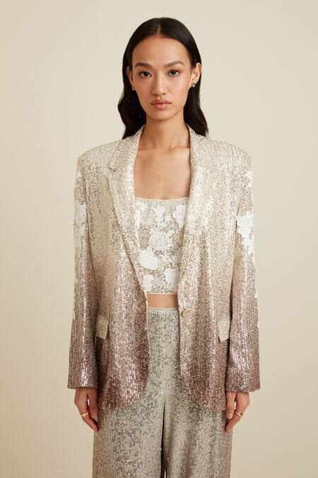 Buy RANNA GILL Silver Net Ombre Sequin Jacket Online at Aza Fashions Buy_RANNA GILL_Silver Net Ombre Sequin Jacket_Online_at_Aza_Fashions