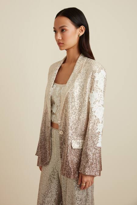 Shop RANNA GILL Silver Net Ombre Sequin Jacket Online at Aza Fashions Shop_RANNA GILL_Silver Net Ombre Sequin Jacket_Online_at_Aza_Fashions